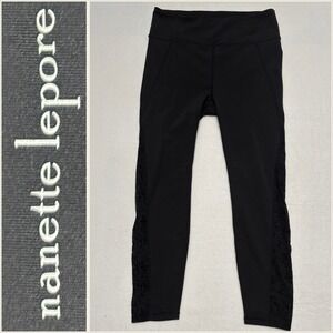 Nanette Lepore L/G‎ Black Floral Lace Inset Athleisure Leggings